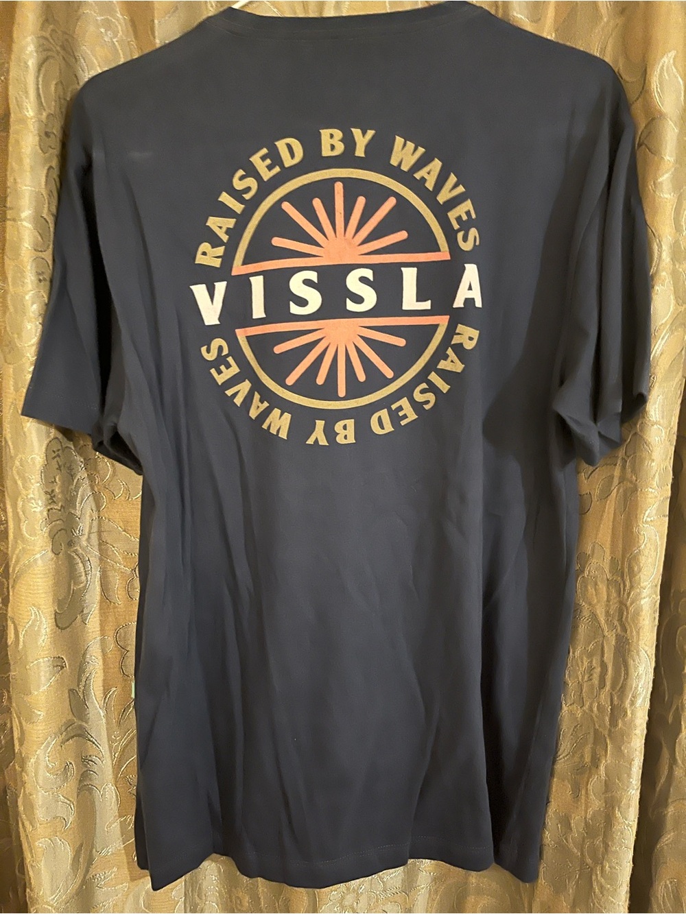 VISSLA Navy Short-Sleeve Graphic Tee with Orange and Cream Logo